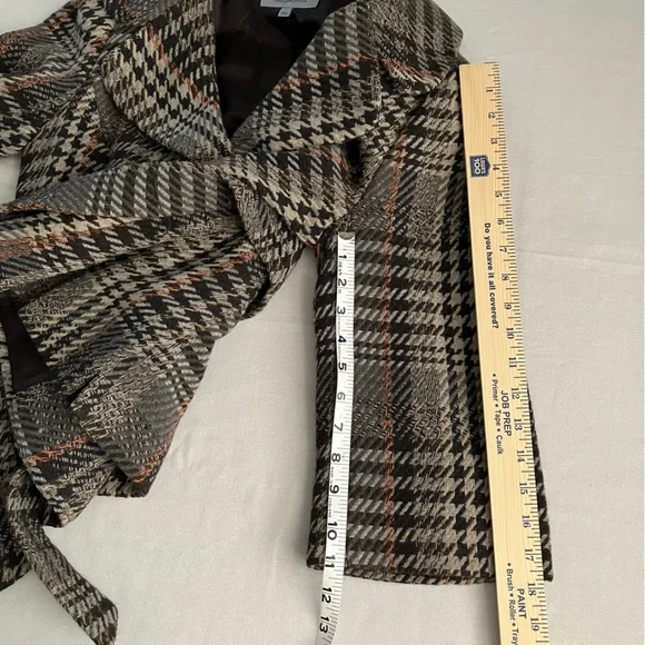Classiques Entier Cropped Houndstooth Plaid Wool Jacket Retro Boho Brown - Picture 10 of 13